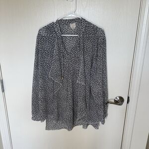 Chico's Women’s Ruffle V-Neck Blouse Top Leopard Animal Boho Sheer Flowy Sz XL